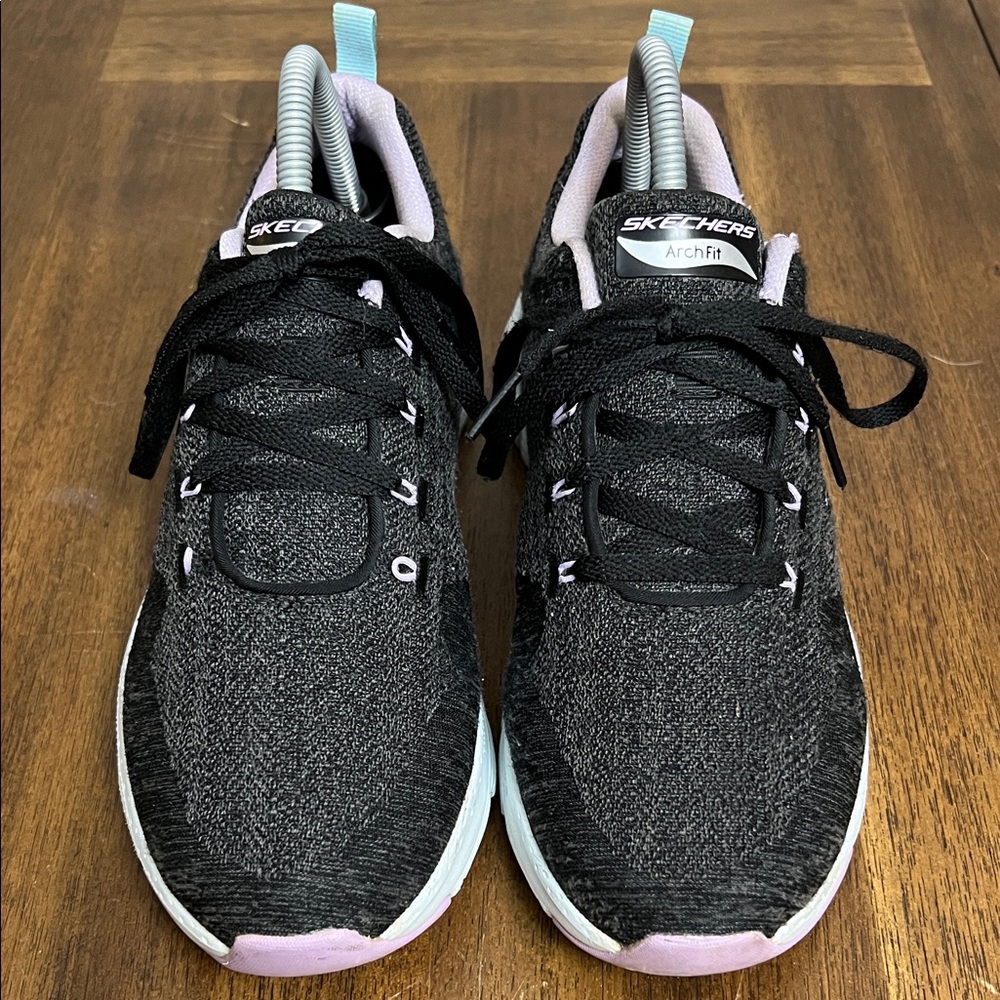 Sketchers Arch Fit Air Cooled Comfy Wave Womens Size 8.5 Black Lavender - Picture 4 of 14
